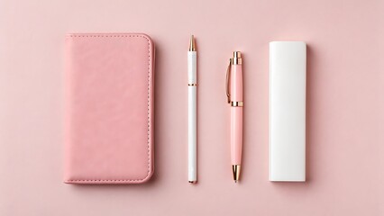 Elegant Pink Stationery Set on Pastel Background