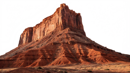 A towering red rock butte in monument valley isolated on transparent background