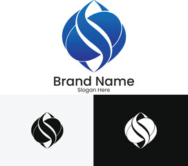 Abstract blue and white logo design with flowing curves and text placeholder
