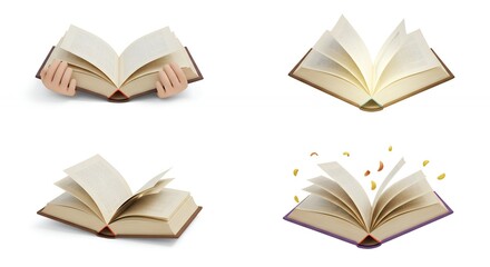 Open book images set with different page effects