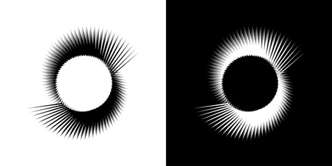 Dynamic abstract spiral sound wave rhythm lines. Circular spiral sound wave rhythm of lines. Circular futuristic abstract lines, black and white background.