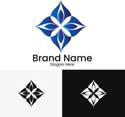 Abstract blue flower logo design with brand name placeholder