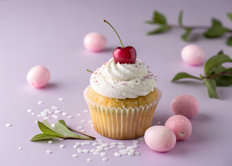 Cherry Cupcake with Cream Frosting