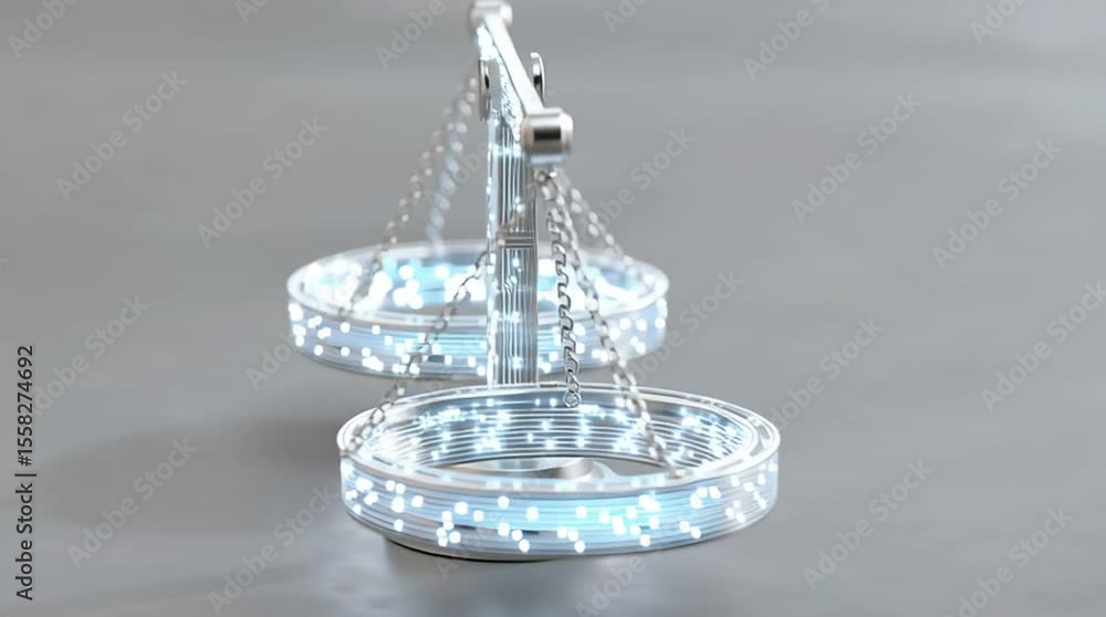Poster cyber law digital scale symbolizing privacy justice technology balance security rights glowing circu