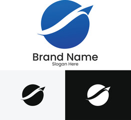 Abstract blue sphere with a swoosh and arrow representing growth and progress