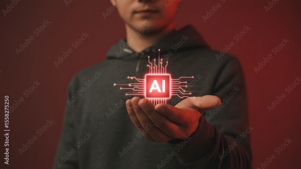 Poster artificial intelligence digital chip technology futuristic data network innovation virtual human mac