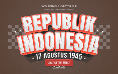 Republic of Indonesia Retro 3D Text Effect for Poster, Logo and T-Shirt Template