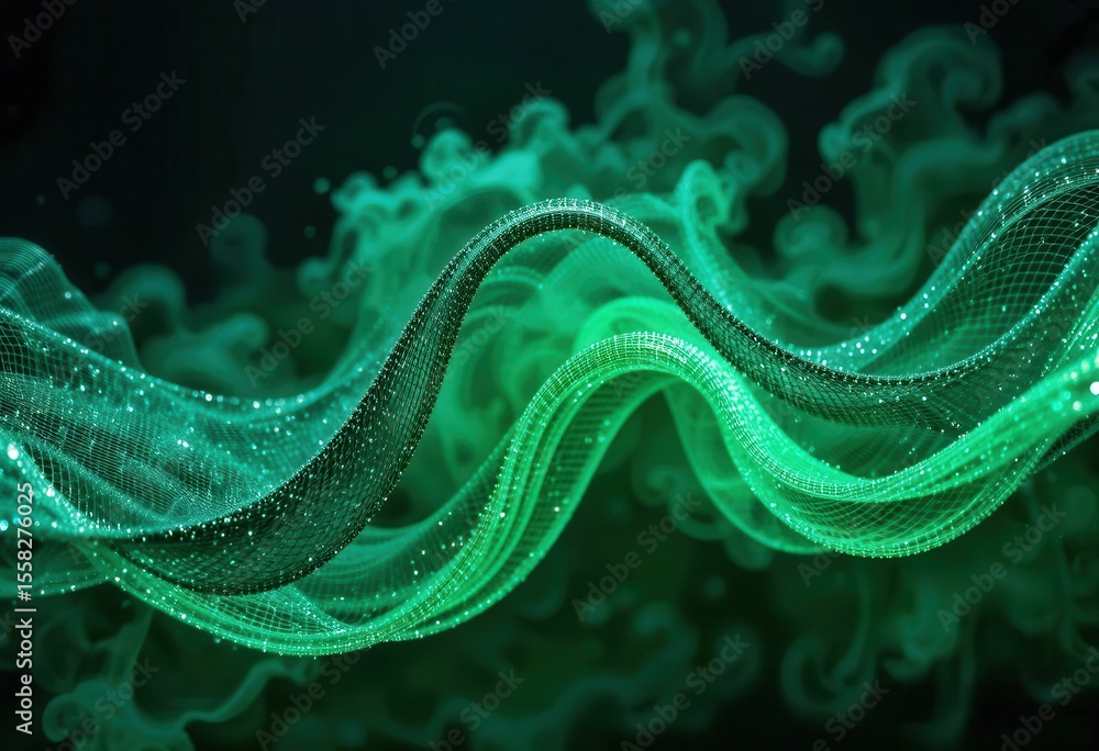 Aufkleber Dynamic green wave pattern creating a vibrant background for computer monitors and digital displays