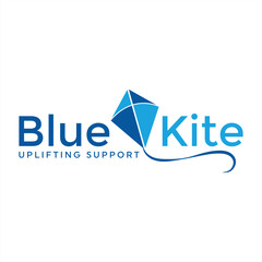 Blue Kite Uplifting Support Logo Design Featuring a Diamond Kite and Elegant Typography for Community Services
