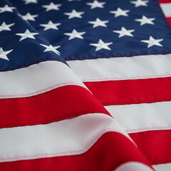 Fototapeta premium Close-up of the American flag, showcasing its stars and stripes in a rippled, patriotic display.