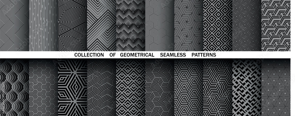 Aufkleber Geometric set of seamless black and gray patterns. Simple vector graphics
