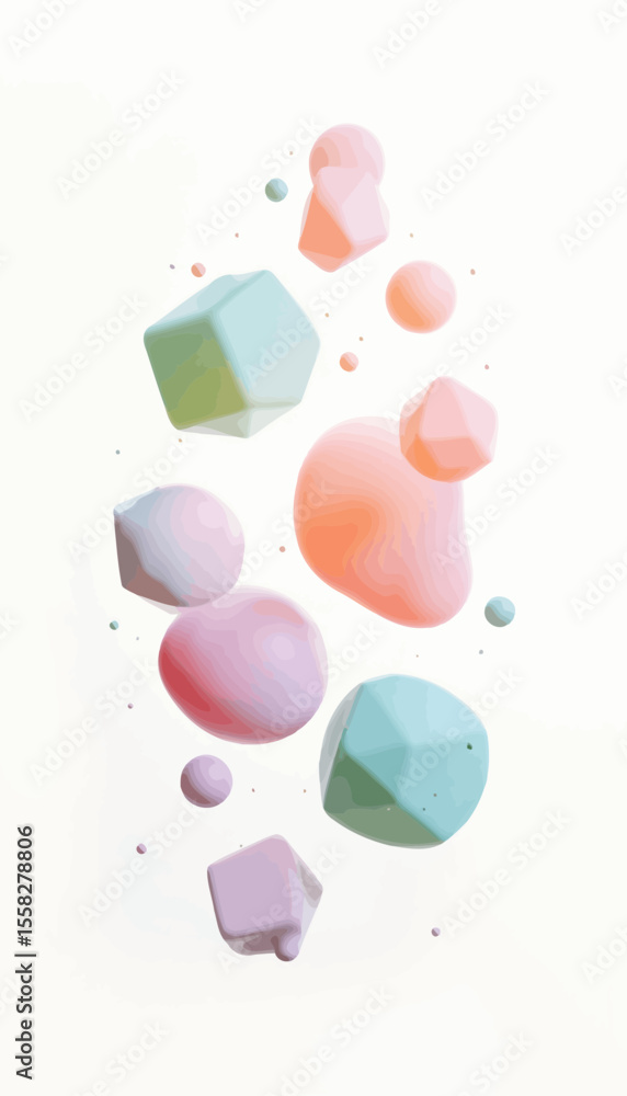 Poster abstract pastel geometric shapes floating in soft light