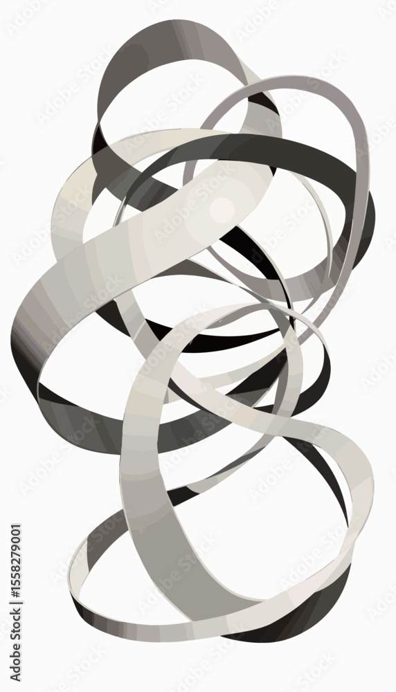 Poster abstract spirals in gray and white tones representing motion and flow