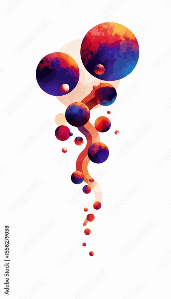 Poster abstract color circles flowing in a spiral pattern on white background