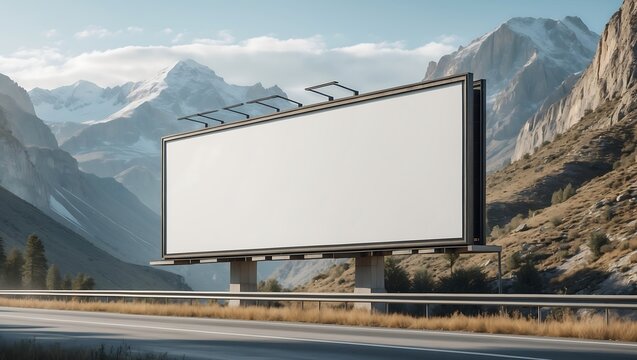 Blank billboard advertisement in stunning mountain scenery. - Powered by Adobe