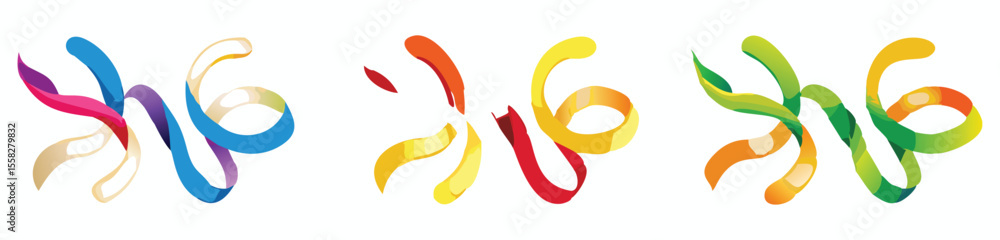 Poster vector art of four colorful ribbons flow dynamically, isolated on white background, suitable for var