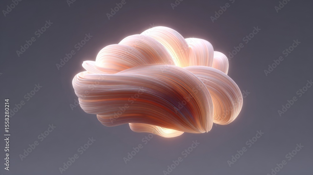 Aufkleber floating abstract brain made of soft glowing threads on dark gradient, minimalist high-iq design