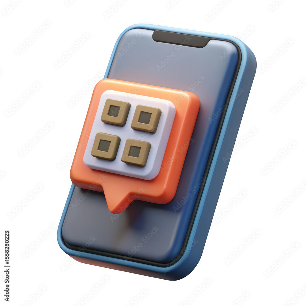 Poster 3d realistic smartphone app icon with qr code isolated on transparent background