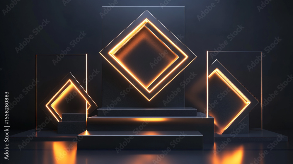 Aufkleber modern abstract geometric shapes with illuminated lines in dark environment. abstract artwork featur