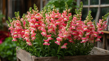 Fototapeta premium Blooming Snapdragon Blossoms in Planter
