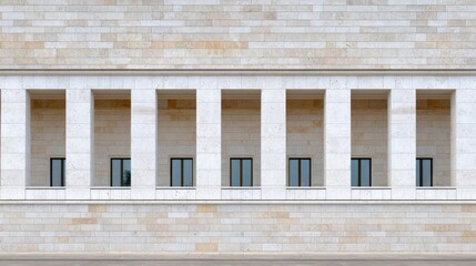 Naklejka premium Neutral-toned building structure with large window panels and architectural balance