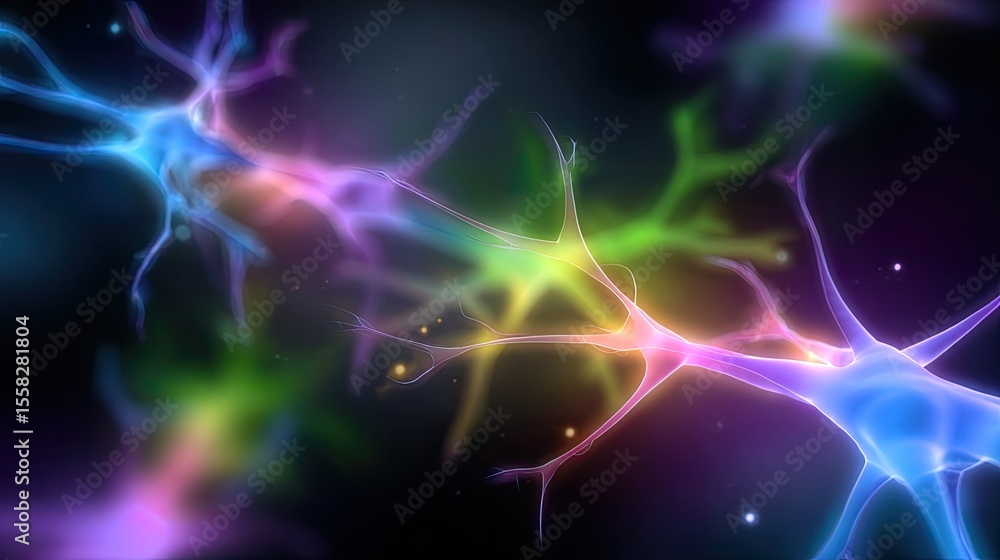 Poster organic patterns resembling mind synapses in abstract colorful mesh, creative neural theme