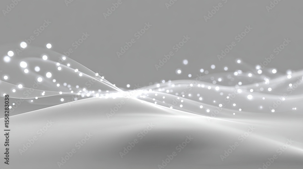 Poster subtle waves of glowing white and silver light moving horizontally over a soft gradient background