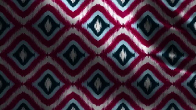 Waving satin fabric motion with vibrant red,white and blue on geometric chevron wave pattern on gentle motion wallpaper background.