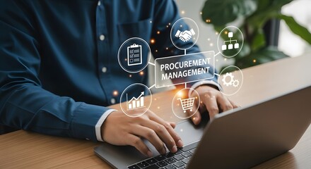 A person engages with procurement management on a laptop, highlighting supply chain optimization and strategic sourcing in a modern business context.