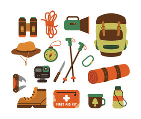 Hiking Camping Starter Pack Vector Illustration Set