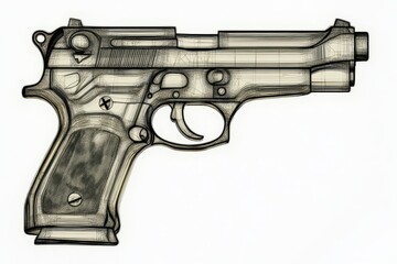 Stylized Gun Graphic: Artistic Representation of a Handgun in Action with Dynamic Design Elements