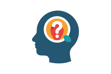Human head silhouette featuring a question mark symbol against a white background, representing curiosity and inquiry in thinking processes and problem-solving
