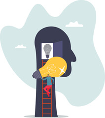 Wisdom, knowledge or creativity to solve problem, intelligence, literature or education to success in work.character for design.
