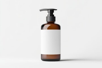 Elegant Amber Dispenser Bottle with Blank Label for Skincare Oil - No Gravity Mockup Presentation
