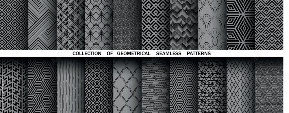 Aufkleber Geometric set of seamless black and gray patterns. Simple vector graphics