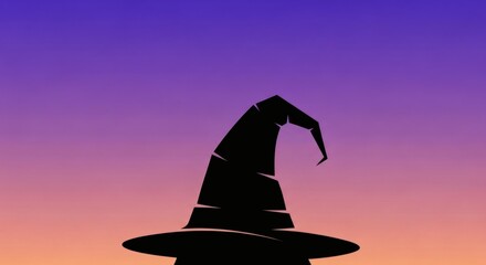 Silhouette of a Witch's Hat: Against a gradient of dusk colors, the silhouette of a classic witch's hat evokes the mystery and enchantment of Halloween.