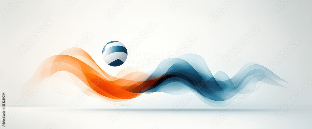 Poster abstract design with flowing waves and a sphere
