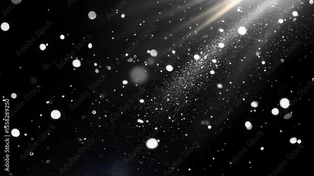 Poster a cosmic scene featuring particles of light and dust against a dark background, creating a sense of 