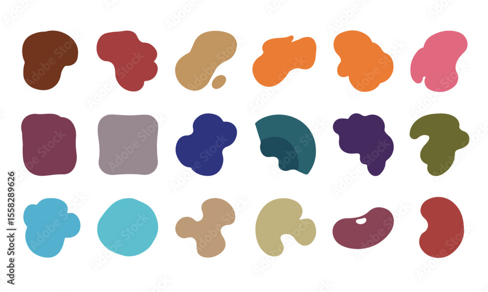 Poster diverse collection of abstract organic blob shapes. this set is ideal for backgrounds, text overlays