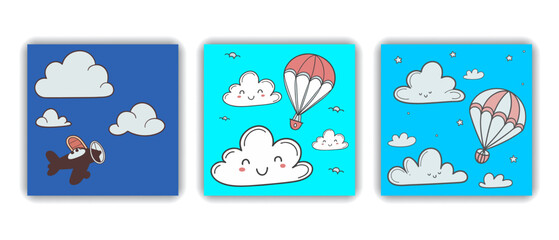 Obraz premium Whimsical Sky Elements – Flying Fun Illustration Bundle