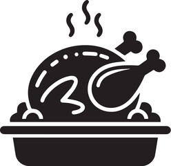 baked chicken silhouette, roasted poultry vector illustration
