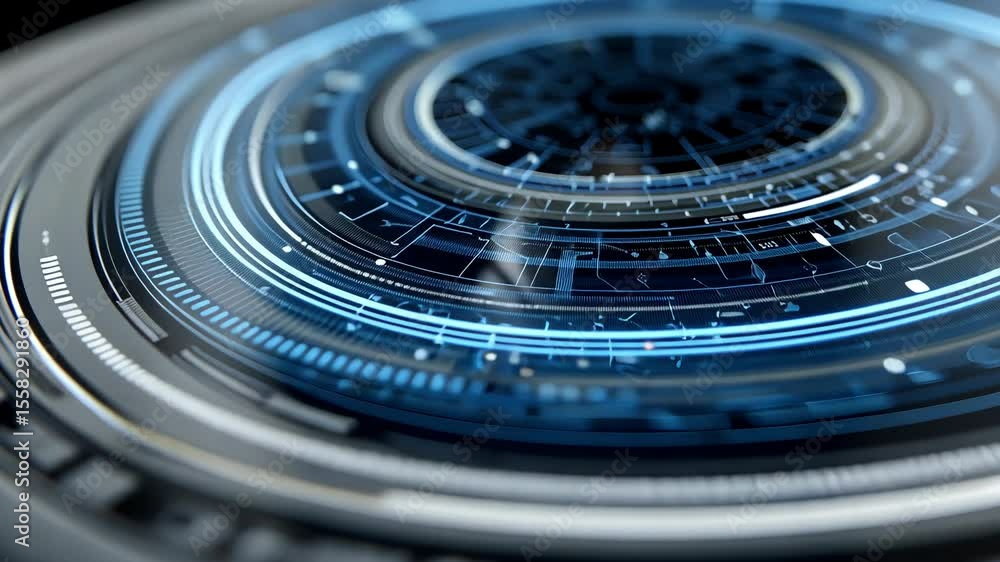 Poster futuristic digital interface showcasing intricate patterns and glowing elements representing advance