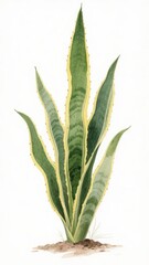Watercolor Illustration of a Variegated Snake Plant
