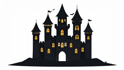 Obraz premium Medieval fairy tale castle vector illustration with a towering fantasy fortress on a hill, bathed in the night's glow