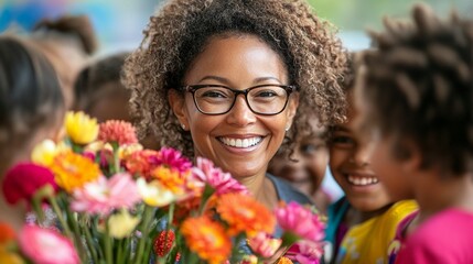 Teacher Receiving Flowers from Students