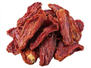 Obraz premium Isolated Dehydrated Sundried Tomatoes: Healthy Snack with Rich Flavors on Clean White Background