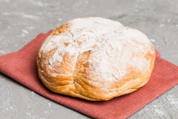 Fresh homemade crisp bread on napkin, top view. Healthy unleavened bread. French bread. Top view...
