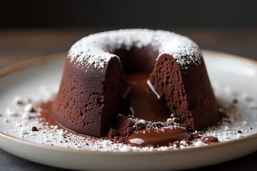 Chocolate Lava Cake with Powdered Sugar Served on Plate

