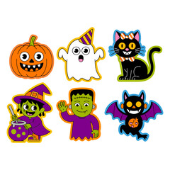 Obraz premium Vector art of cartoon halloween characters isolated on white background