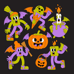 Fototapeta premium Vector art of cartoon halloween characters isolated on white background